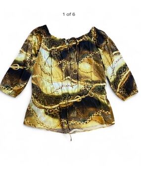 Women’s Kaelyn Max ll Gold Chain Animal Print Satin Silky Boho Inspired Blouse